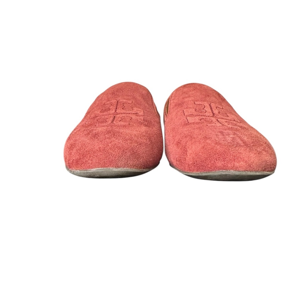 Tory Burch Leigh Rust color Suede Logo Round Toe Slip On Flats Loafers Sz 8.5 - Picture 5 of 10